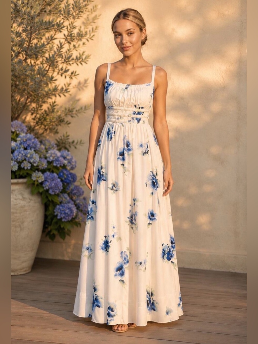 Romantic Blue Floral Silky Midi Dress Size Medium Rosie Posie NWT Cottagecore